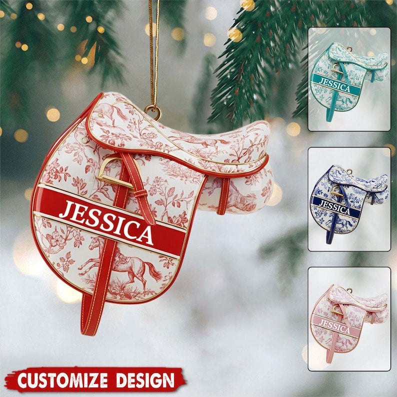 Personalized Equestrian Saddle 2D Flat Ornament, Custom Acrylic Ornament For Horse Riding Lovers, Rider Gift, Farm Animal Holiday Keepsake