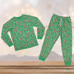 Funny 67 Candy Cane Christmas Pajama Set, 67 Six Seven Christmas Sleepwear, Six Seven Meme Christmas Pajamas, Trending 67 Holiday Pajamas