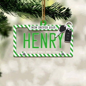 Personalized New Driver Ornament, Custom Driving Keepsake With Name, License Plate Ornament, Christmas Gift for New Drivers, First Car Gifts