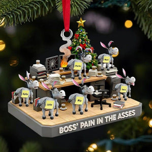 Custom Acrylic 2D Flat Best Team Boss Pain in the Aesses Ornament Funny Christmas Gift, Donkey Squad, Coworker and Office Boss Gift