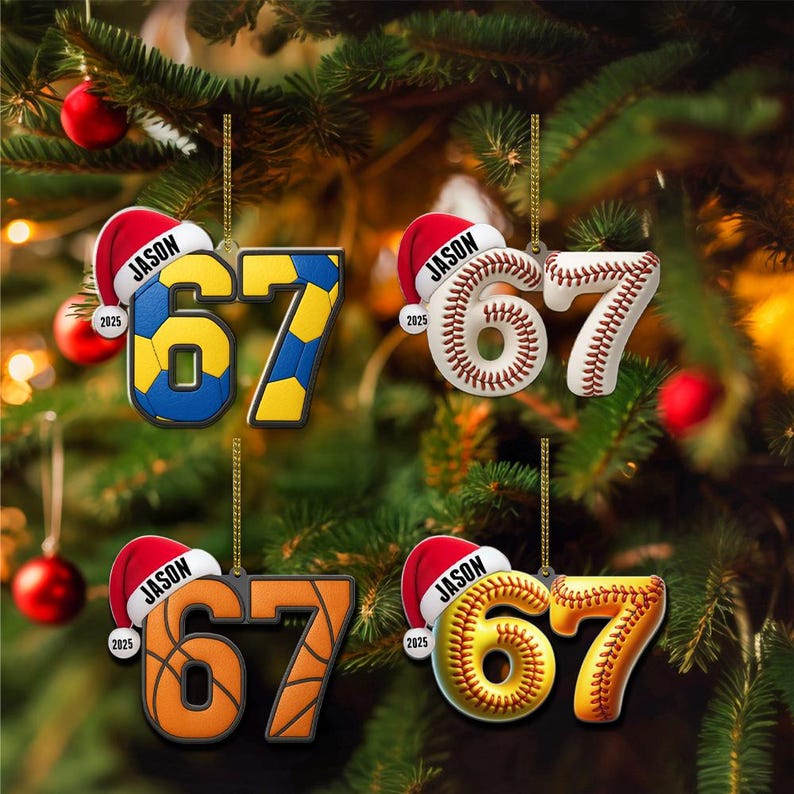 Personalized Sports Number 67 Ornament Teen Athlete Gift