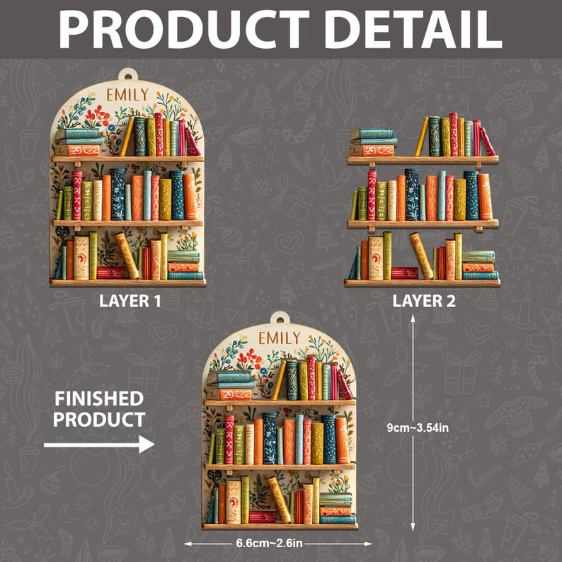 Bookshelf Christmas Ornament, Book Lover Gift, Book Club Ornament Gift, Book Exchange Gift, Bookshelf Decor, Librarian Xmas Gift