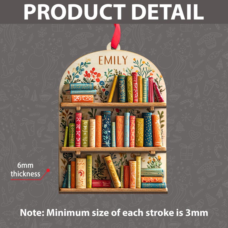 Bookshelf Christmas Ornament, Book Lover Gift, Book Club Ornament Gift, Book Exchange Gift, Bookshelf Decor, Librarian Xmas Gift