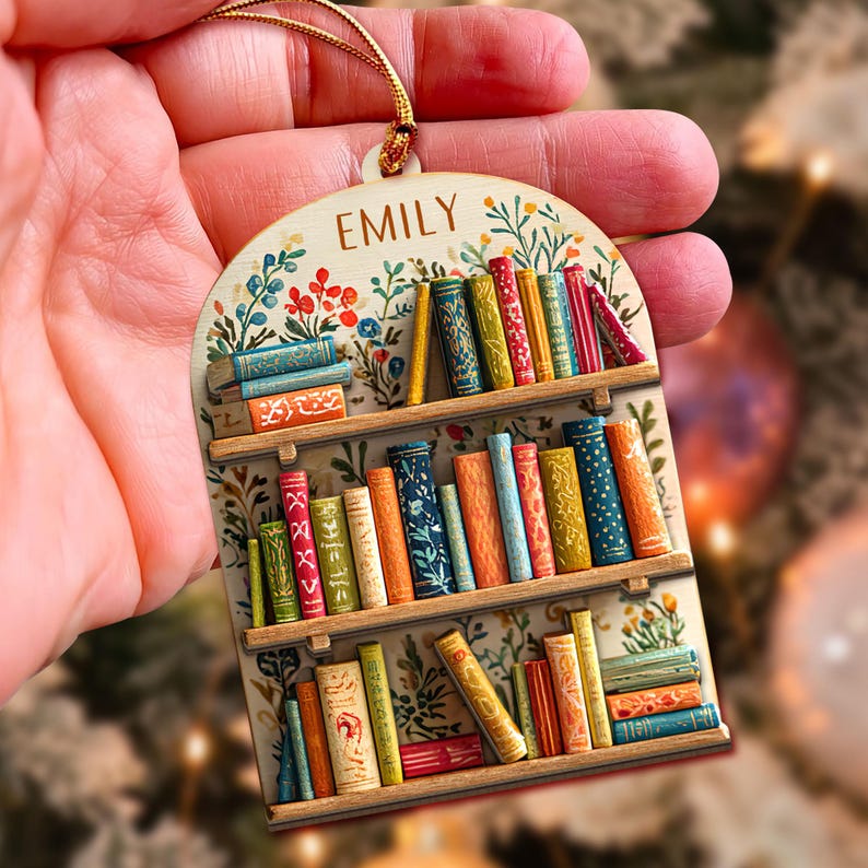 Bookshelf Christmas Ornament, Book Lover Gift, Book Club Ornament Gift, Book Exchange Gift, Bookshelf Decor, Librarian Xmas Gift