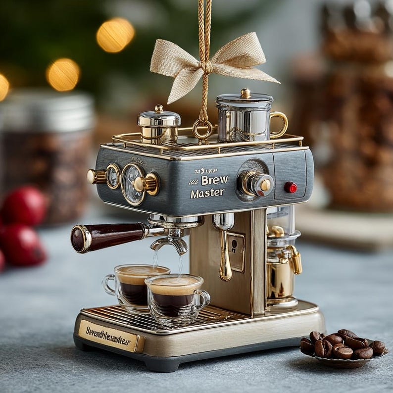 Mini Espresso Machine 2D FLAT ORNAMENT, Vintage Coffee Maker Diorama, Barista Gift, Holiday Kitchen Decor For Coffee Lovers