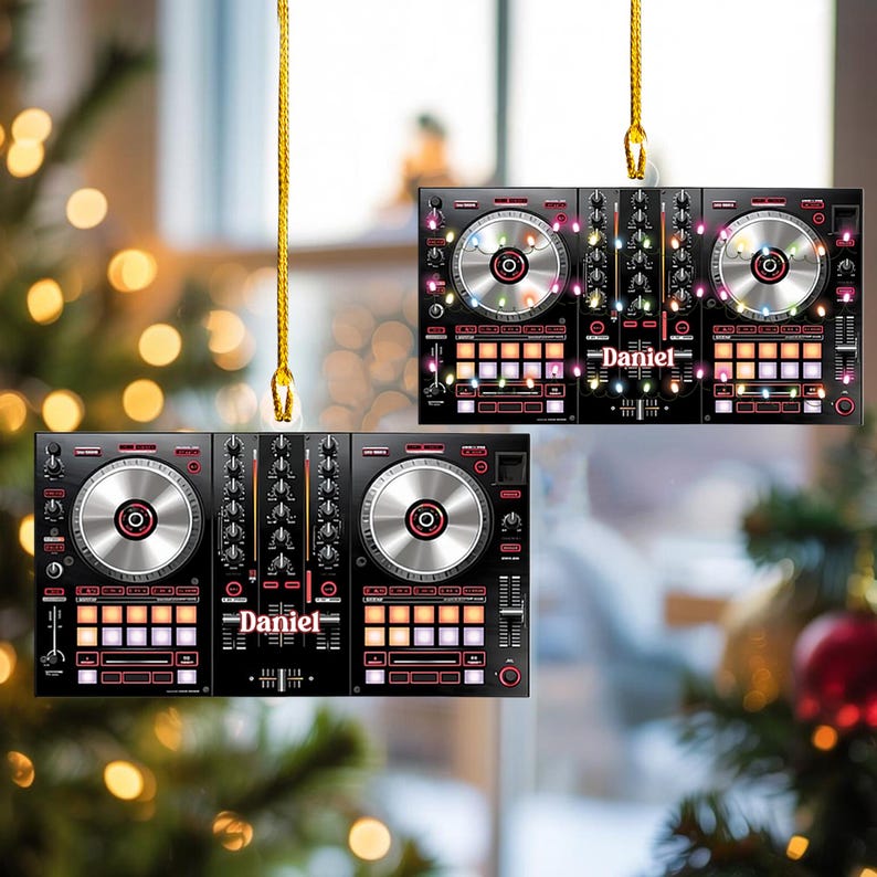 Custom Name DJ Controller Christmas Ornament, DJ Table Flat 2D Ornament, Controller Table Christmas Ornament Gift For Him, Music Lover Gift