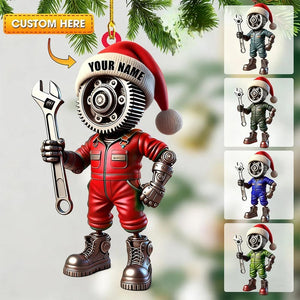 Personalized Mechanic Santa Hat Ornament, Mechanic Gift, Custom Mechanic Ornament, Christmas Ornament, Reparing Lover Gift, Christmas Decor