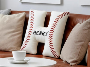 Personalized Letter Baseball Pillow,Custom Baseball Pillow,Throw Pillow,Sports Cushion,Baseball Pillow for Kids,Baseball Decor,Gift For Him