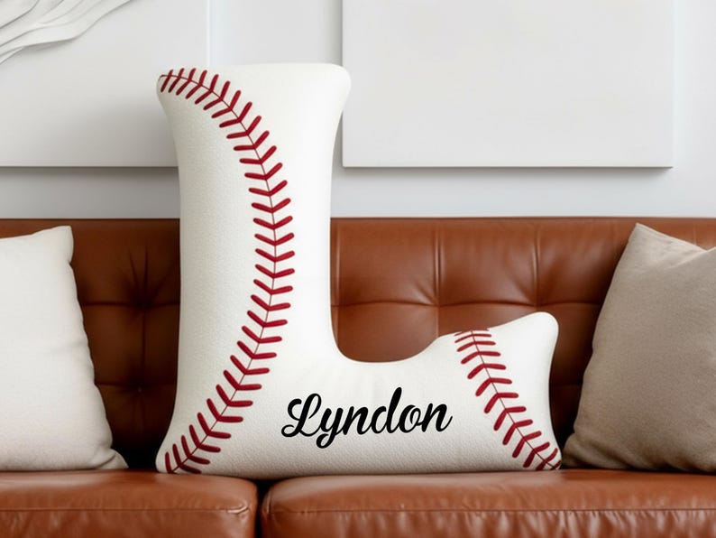 Personalized Letter Baseball Pillow,Custom Baseball Pillow,Throw Pillow,Sports Cushion,Baseball Pillow for Kids,Baseball Decor,Gift For Him