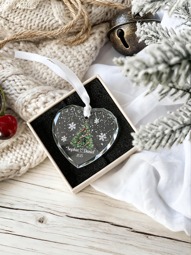 Personalized Christmas Tree Ornament, 2025 Couple Christmas Ornament, Glass Snowflake Holiday Keepsake, Wedding Ornaments, Newlywed Gifts