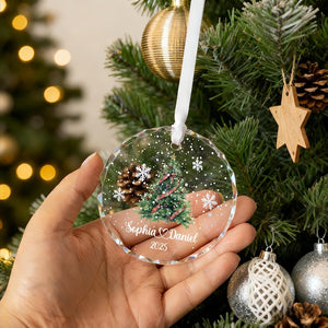 Personalized Christmas Tree Ornament, 2025 Couple Christmas Ornament, Glass Snowflake Holiday Keepsake, Wedding Ornaments, Newlywed Gifts