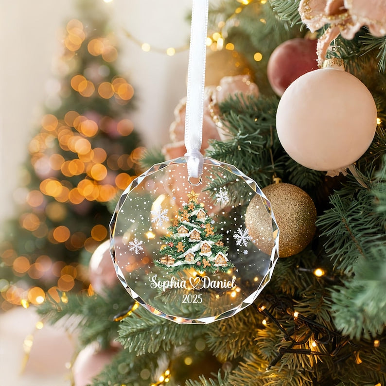 Personalized Christmas Tree Ornament, 2025 Couple Christmas Ornament, Glass Snowflake Holiday Keepsake, Wedding Ornaments, Newlywed Gifts