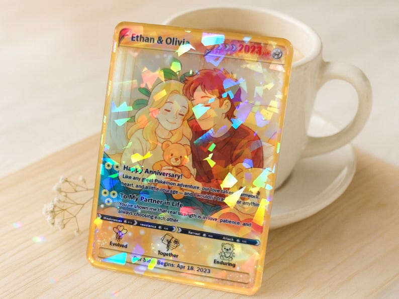 Personalized PKM Anniversary Card, Custom Anime Photo Card, Anniversary Gift, Game Couple Cards, Gift for Game Couples, Gift for Him