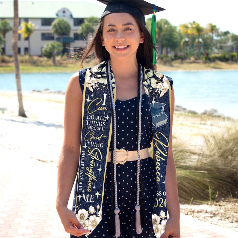 Personalized Christian Graduation Stole with Scripture Design Graduation Stole, Graduate Gifts Graduation Day Gift