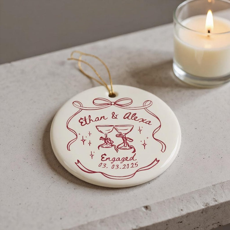 Custom Engaged Ornament,Engagement Gift,Engagement Ornament,Couples,Engagement Announcement Wedding Gift,Christmas Engagement Baubles 2025
