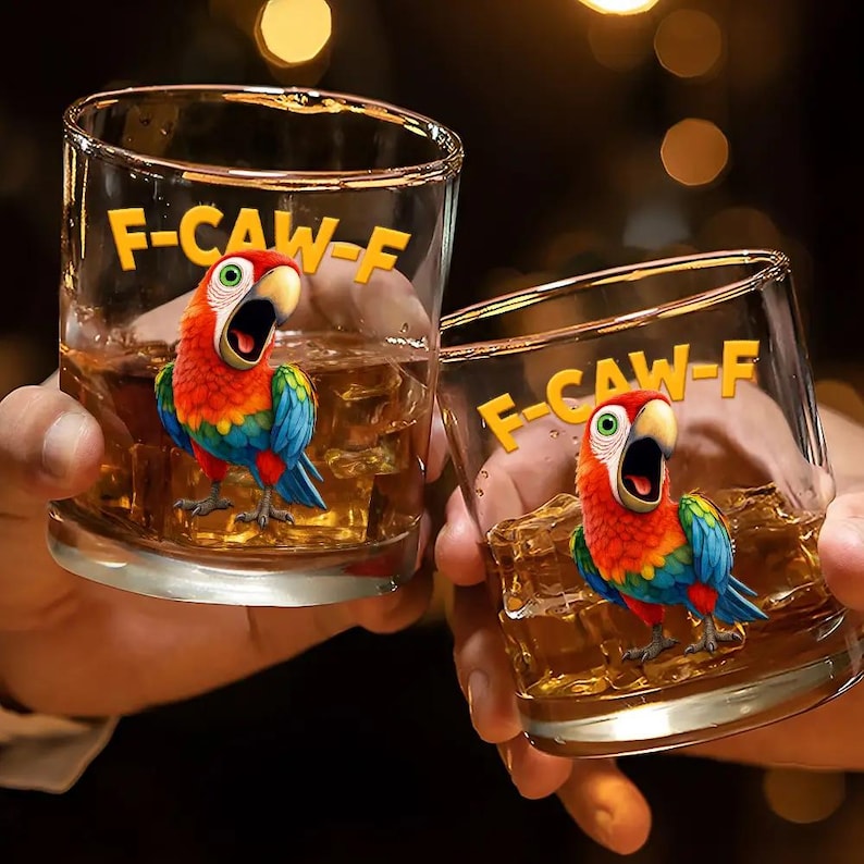 Funny Chicken F-Caw-F - Personalized Whiskey Glass, F-Caw-F Chicken Humor Glass, Funny Rooster Meme Coffee Whiskey Glass, Chicken Lover Gift