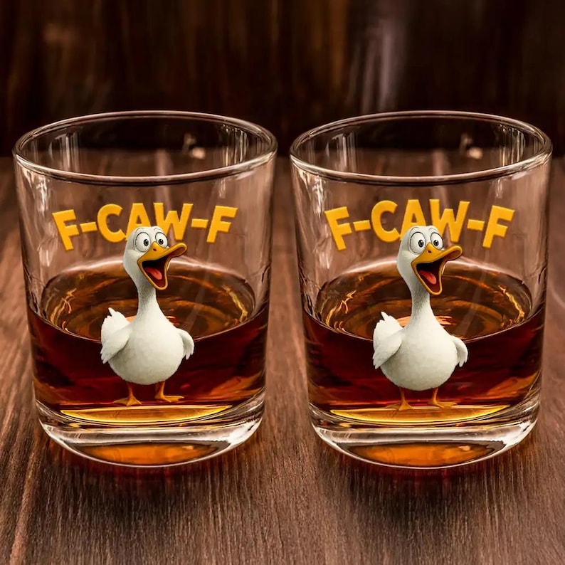 Funny Chicken F-Caw-F - Personalized Whiskey Glass, F-Caw-F Chicken Humor Glass, Funny Rooster Meme Coffee Whiskey Glass, Chicken Lover Gift