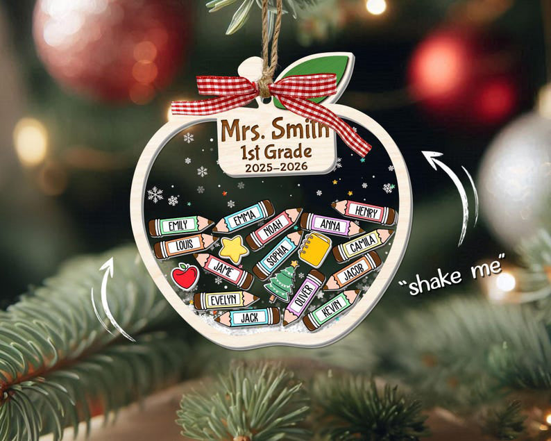 Personalized Teacher Apple Ornament With Students Name, 4D Shaker Ornament, Thank You Kindergarten Teacher Gift, Classroom Decor 2025