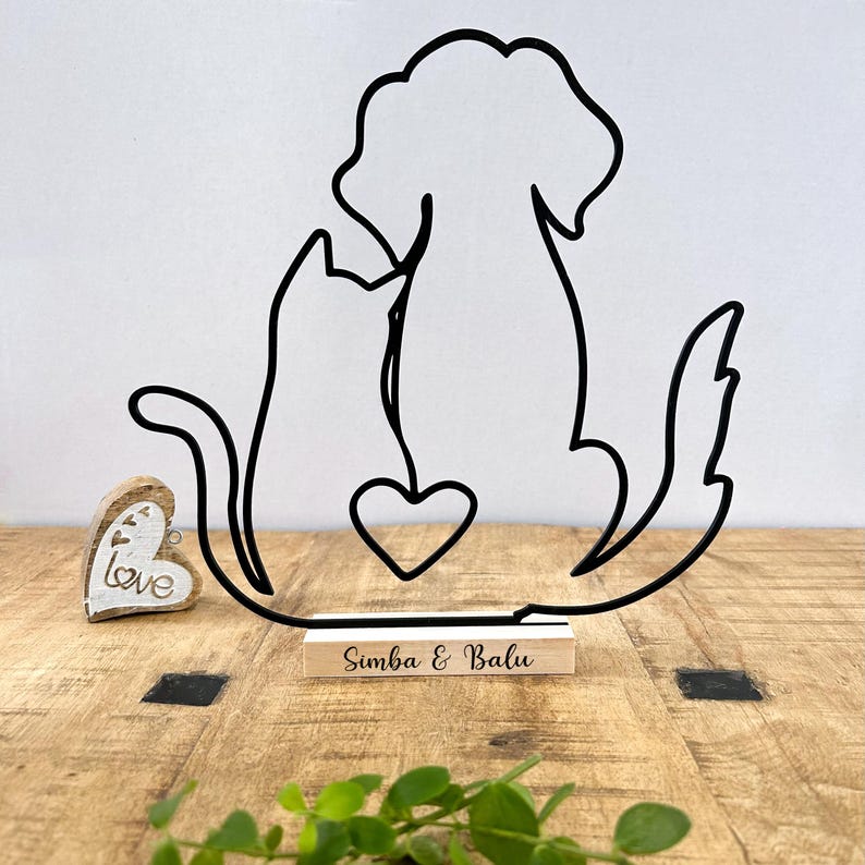 Personalized gift for animal lovers (dog and cat) | Line Art Decor | 3D Printed Display Stand | Pet Memorial