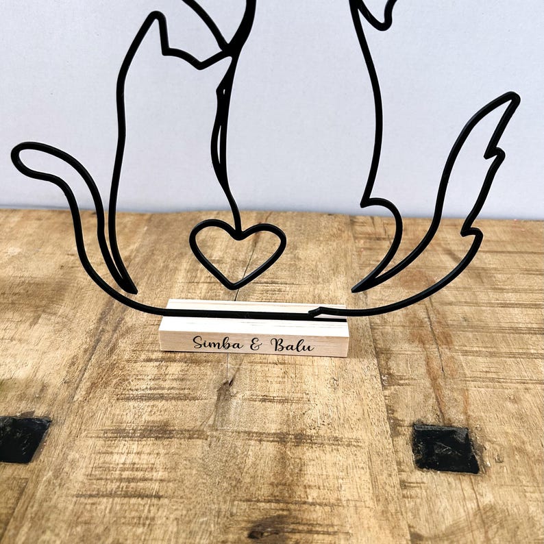 Personalized gift for animal lovers (dog and cat) | Line Art Decor | 3D Printed Display Stand | Pet Memorial