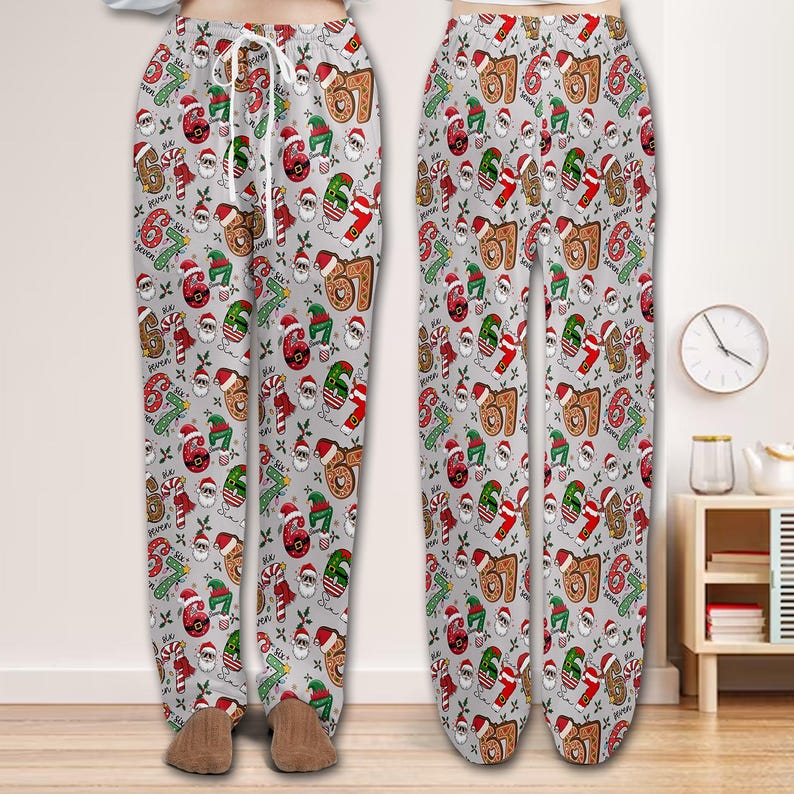 67 Meme Pajamas Pants, Six Seven Christmas Pajama Pants, Christmas Pants, Funny Holiday Loungewear Cozy Unisex Xmas Loungewear