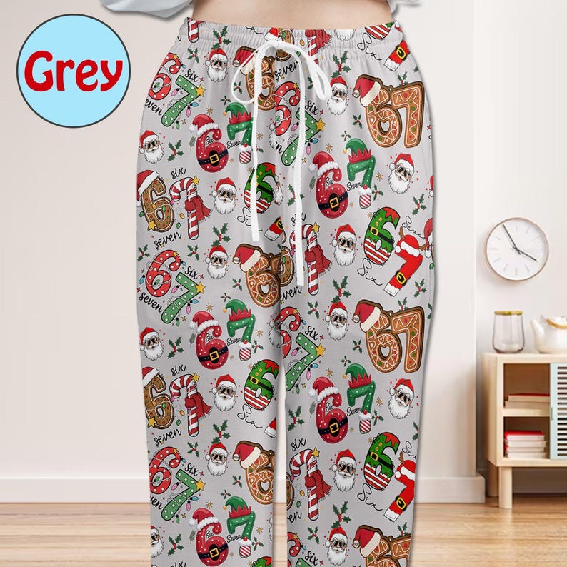 67 Meme Pajamas Pants, Six Seven Christmas Pajama Pants, Christmas Pants, Funny Holiday Loungewear Cozy Unisex Xmas Loungewear