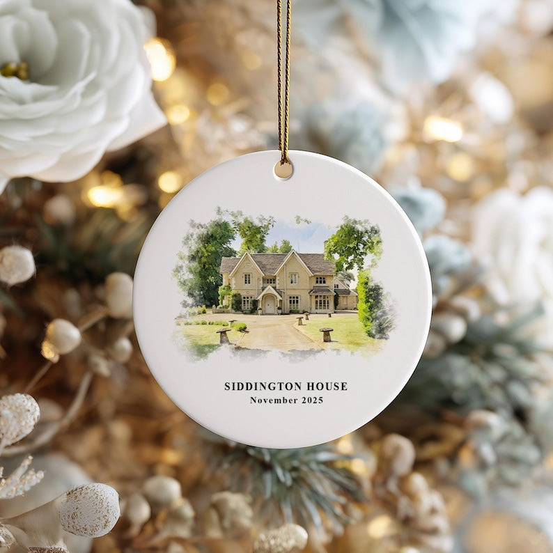 Personalized Wedding Venue Watercolor Ornament, Wedding Location Ornament, Newly Wed Keepsake, Just Married Gift