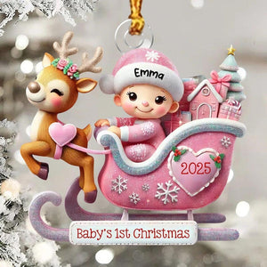 Baby on the Sleigh Ornament,Personalized Baby's First Christams Decoration,2D FLAT Acrylic Keepsake,Xmas Gifts for Newborn