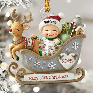Baby on the Sleigh Ornament,Personalized Baby's First Christams Decoration,2D FLAT Acrylic Keepsake,Xmas Gifts for Newborn