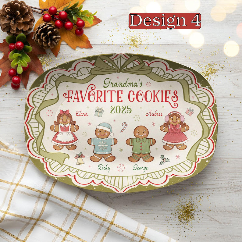 Custom Grandma's Favorite Cookies Plate, Personalized Gingerbread Christmas Plate, Grandkids Names, Grandma Gift, Christmas Gifts