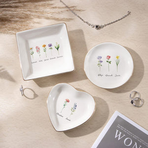 Personalized Birth Flower Ring Dish,Besties Flower Ring Holder,Ring Dish for Mom,Wedding Bridesmaid Trinket Dish,Mother's Day Gift