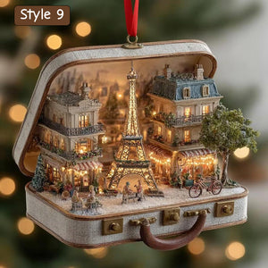 Detailed London Cityscape Christmas Ornament | Handcrafted Suitcase Diorama | Holiday Travel Keepsake Decor