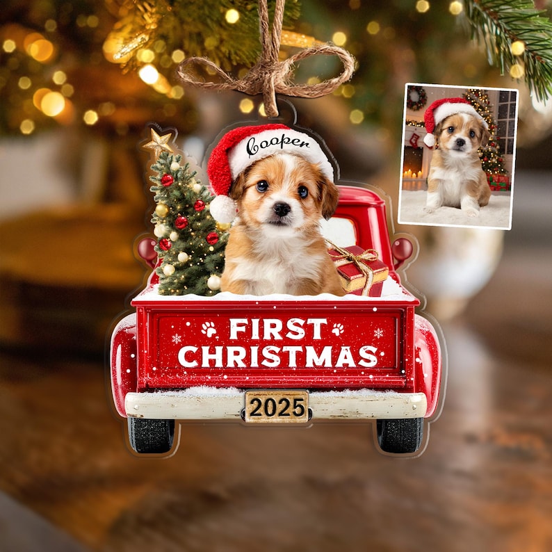 Custom Pet's First Christmas Ornament, Pet Photo Ornament, Dog's 1st Christmas Ornament, Puppy Ornament, Pet Lover Gift, Christmas Decor