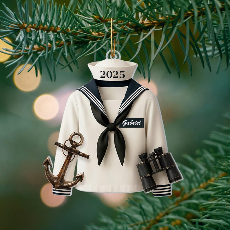 Personalized Sailor Uniform 2D Flat Ornament, Navy Sailor Christmas Tree Decoration,Custom Name Military Ornament,Gift for Family or Veteran