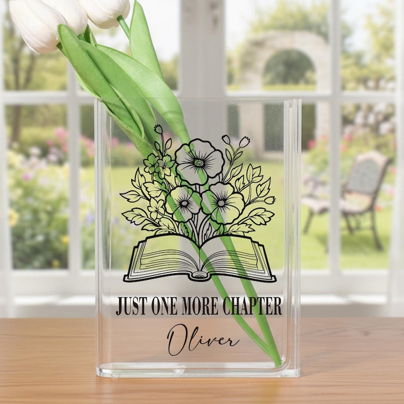Personalized Acrylic Book Vase, Literary Vase, Bookish Home Decor, Readers Book Vase, Library Vase, Retro Book Floral Vase, Name Book Vase
