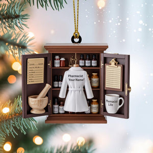 Personalized Pharmacist Christmas Ornament, Miniature Apothecary Cabinet Acrylic Ornament with Custom Name, Pharmacy Student Gift