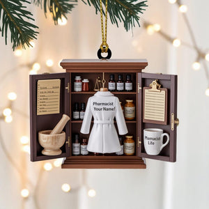 Personalized Pharmacist Christmas Ornament, Miniature Apothecary Cabinet Acrylic Ornament with Custom Name, Pharmacy Student Gift