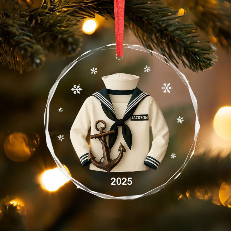 Personalized Sailor Uniform Ornament, Navy Sailor Christmas Ornament, Custom Name Military Ornament, Navy Anchor Ornament, Veteran Gift
