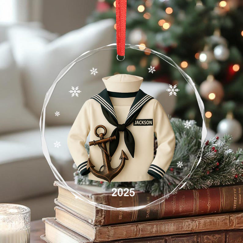 Personalized Sailor Uniform Ornament, Navy Sailor Christmas Ornament, Custom Name Military Ornament, Navy Anchor Ornament, Veteran Gift