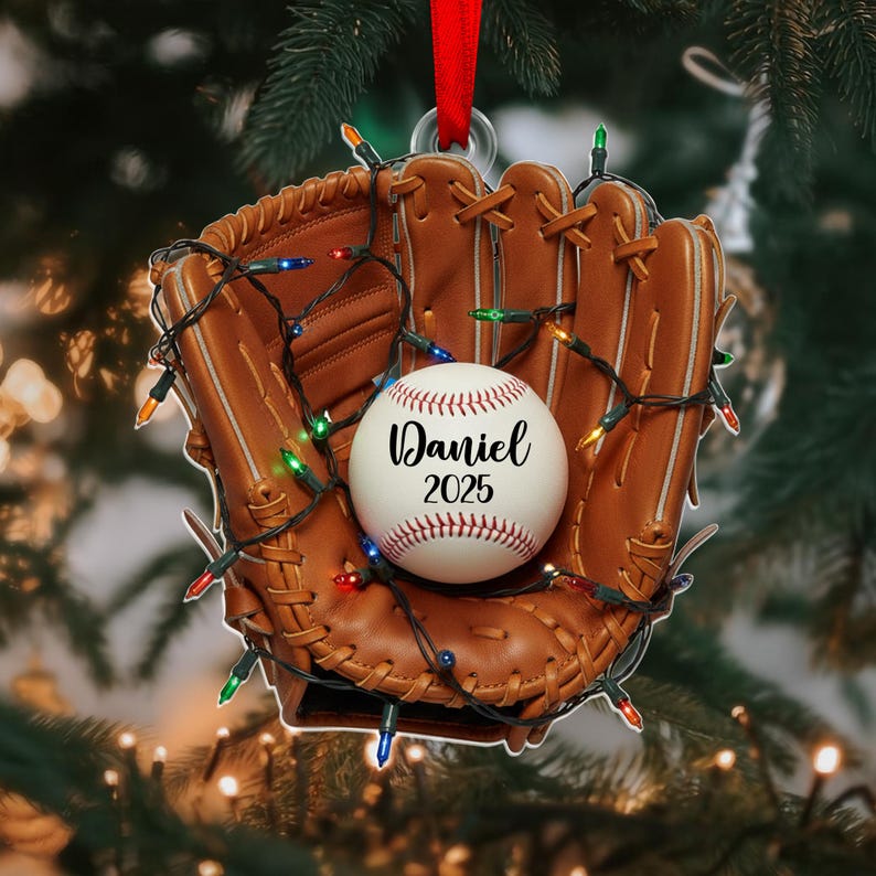 Personalized Baseball Glove Ornament 2025: Christmas Tree Decoration with Name for Sports lover