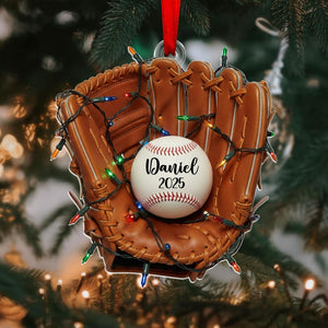 Personalized Baseball Glove Ornament 2025: Christmas Tree Decoration with Name for Sports lover
