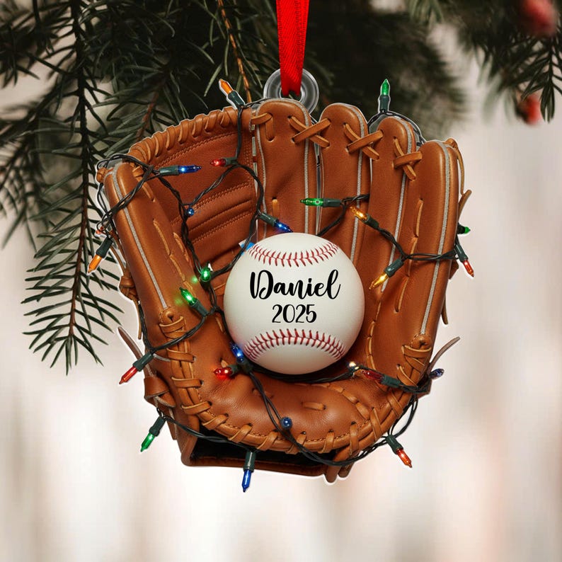 Personalized Baseball Glove Ornament 2025: Christmas Tree Decoration with Name for Sports lover