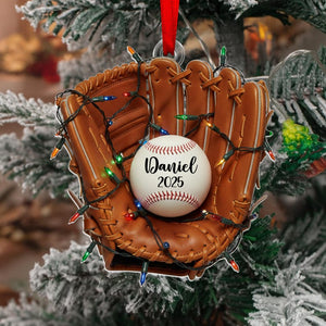 Personalized Baseball Glove Ornament 2025: Christmas Tree Decoration with Name for Sports lover