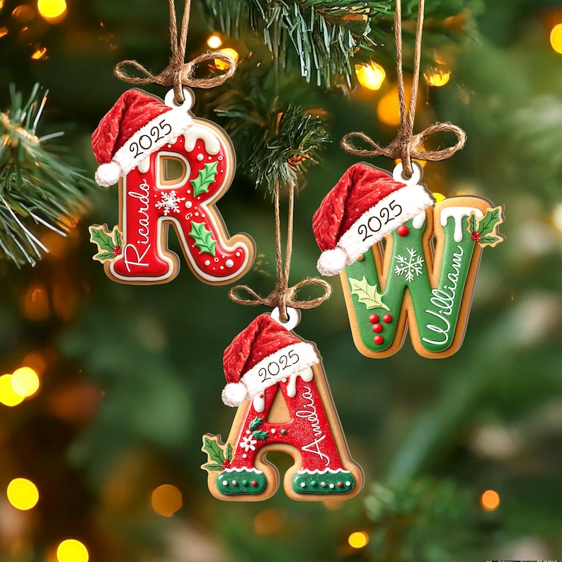 Personalized Gingerbread Letter Ornament, Custom Kids Name Ornament, Stocking Tag for Christmas, Kids Christmas Gift, Christmas Ornament