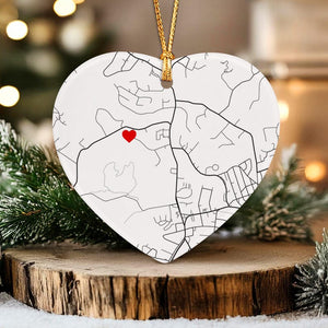 Custom Engagement Map Heart Ornament, First Christmas Engaged Gift