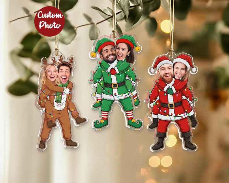 Personalized Couple Photo Ornament, Custom Funny Face For Husband Wife, Photo Gift For Christmas, Anniversary Wedding Gift