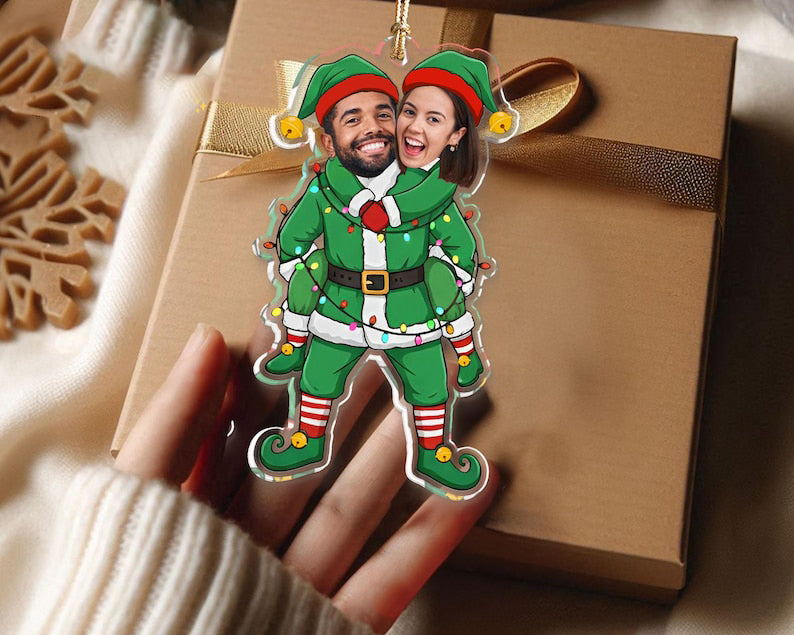 Personalized Couple Photo Ornament, Custom Funny Face For Husband Wife, Photo Gift For Christmas, Anniversary Wedding Gift