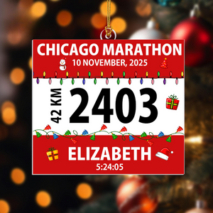 Personalized Race Bib Christmas Ornament, Cross Country Marathon Runner Gifts, Custom Running Christmas Tree Decor, Gift for Marathon Lovers