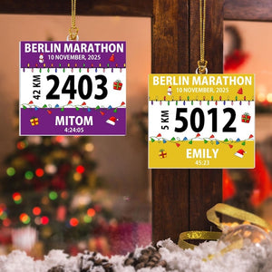 Personalized Race Bib Christmas Ornament, Cross Country Marathon Runner Gifts, Custom Running Christmas Tree Decor, Gift for Marathon Lovers
