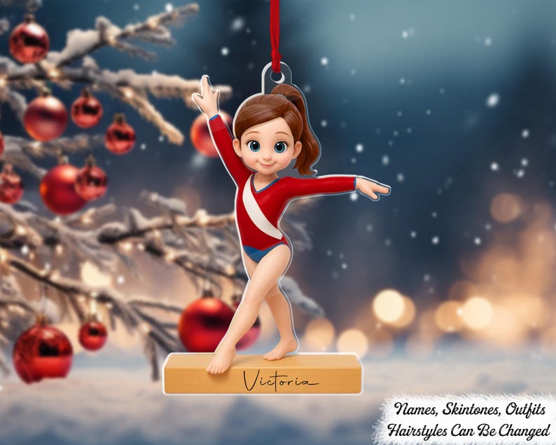 3D Effect Gymnastic Girl Personalized Acrylic Ornament, Girl Gymnastics Christmas Decor, Balance Beam Gift for Daughters, Kids, or Athletes